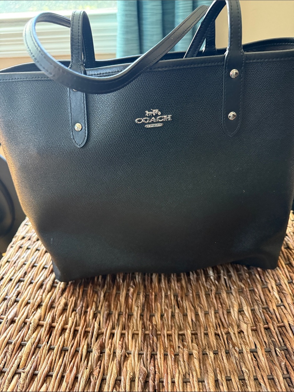 Coach Black Leather Signature Tote with Coach Logo Tag
